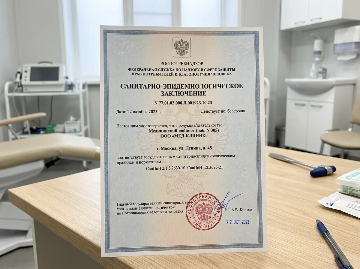 Санитарно-эпидемиологическое заключение Роспотребнадзора, документ о соответствии санитарным нормам медицинского кабинета